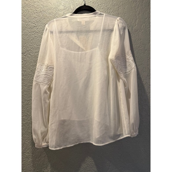 MICHAEL Michael Kors Cream Embroidered Sheer Flowy V Neck Blouse Top Size S - Picture 8 of 10